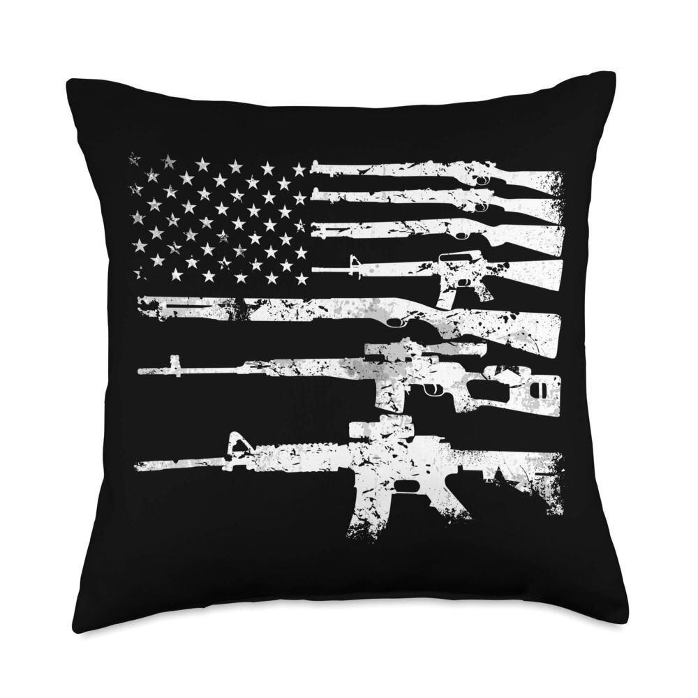9122 Guns Flag Patriotic 2A 2nd Amendment House Gift Veterans Throw Pillow